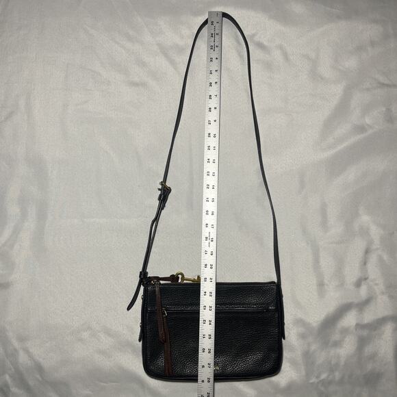 FOSSIL Black Pebbled LEATHER Multi Pocket Crossbody Shoulder Bag Purse Classic - Picture 12 of 15